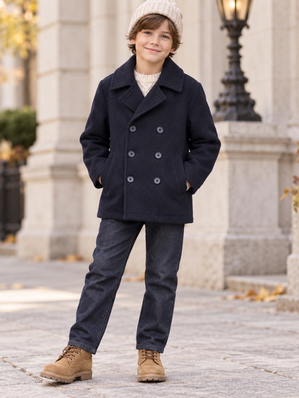 GapKids Boys Navy Wool Blend Double Breasted Peacoat Size M 8